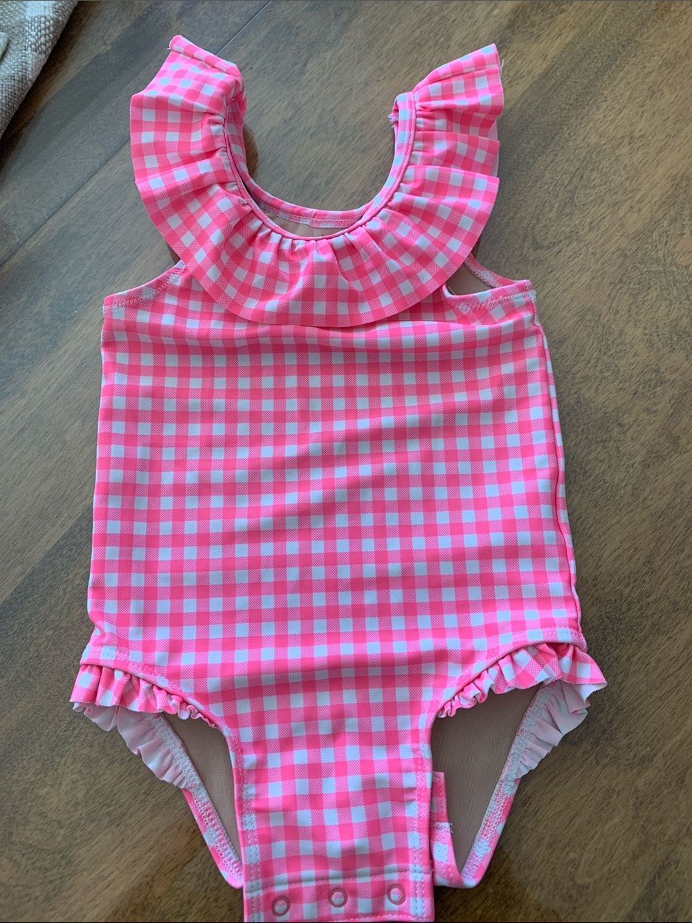 Old Navy Pink Gingham Ruffle One-Piece Swimsuit